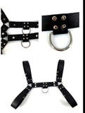 menaful harness Black / One Size Shoulder Strap Leather Chest Strap Harness - Black