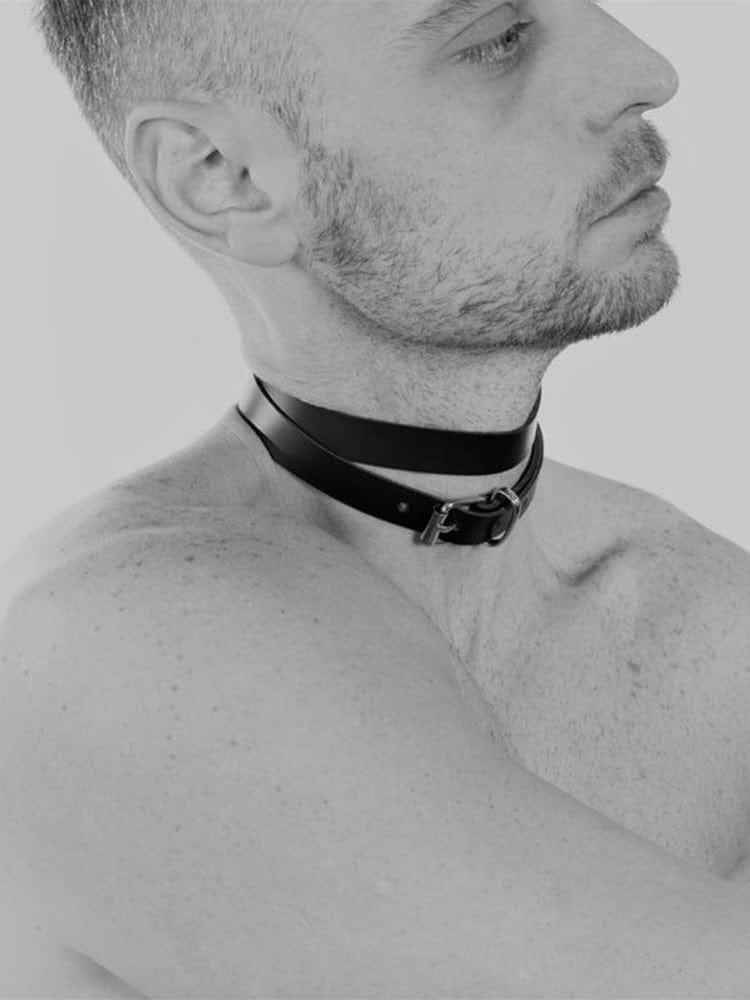 menaful harness Black / One Size Vintage Leather Choker Necklace - Black