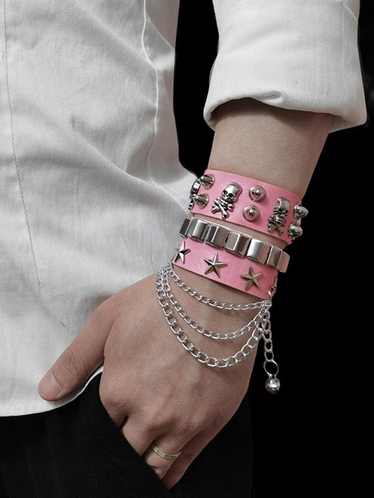 menaful J / Adjustable Punk Leather Stud Bracelet