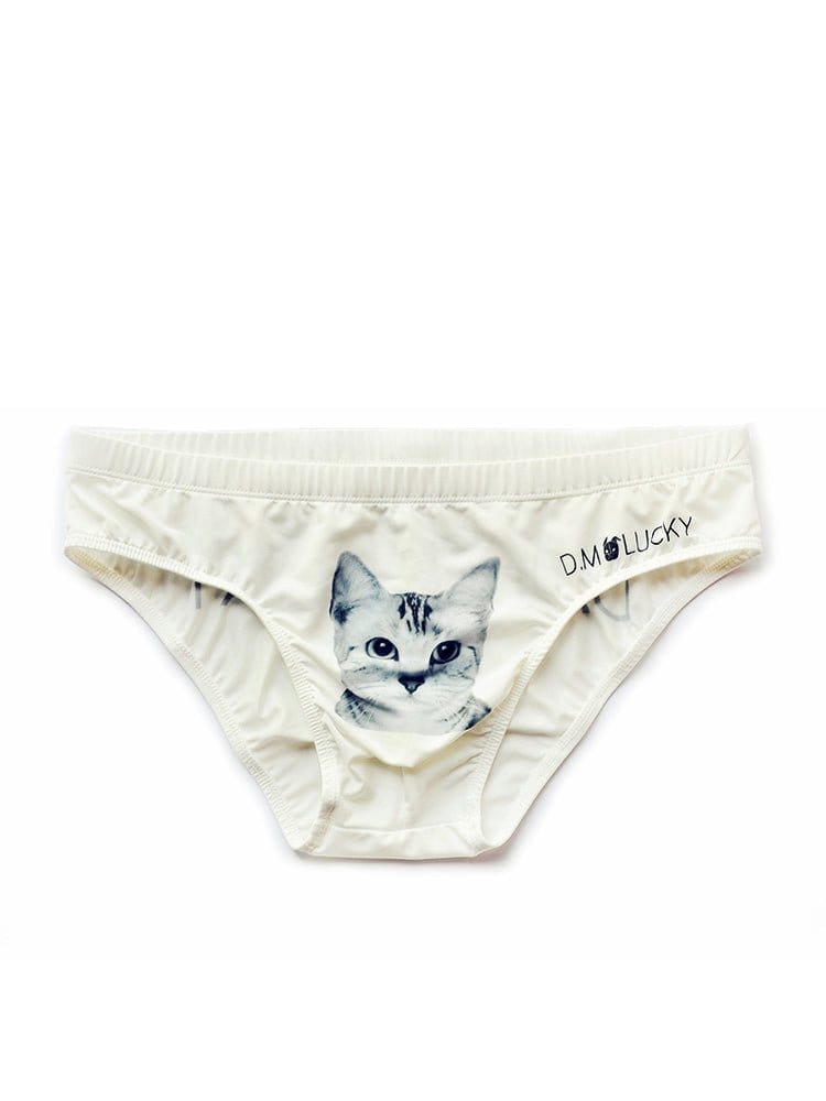 menaful Kitten White Cartoon Briefs