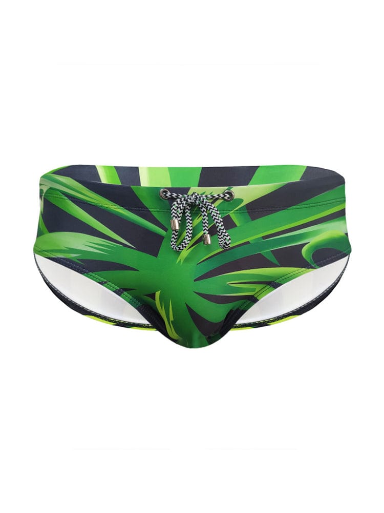 menaful Leafy Print Skinny Swim Briefs