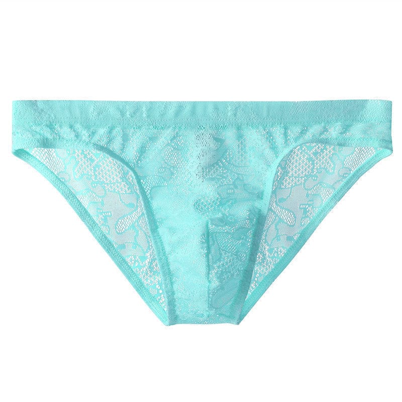 menaful Light Blue / M Lace Sheer Briefs