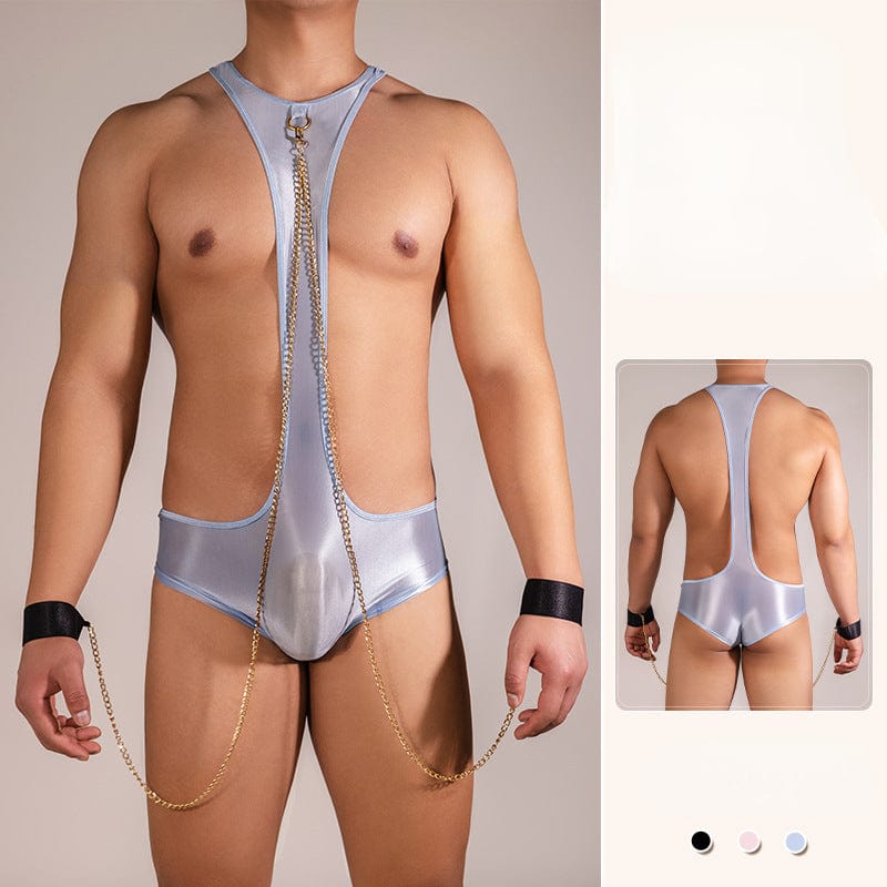 Menaful™ light blue / onesize Men's Sexy Suspenders U-Convex Bodysuit with Bracelet