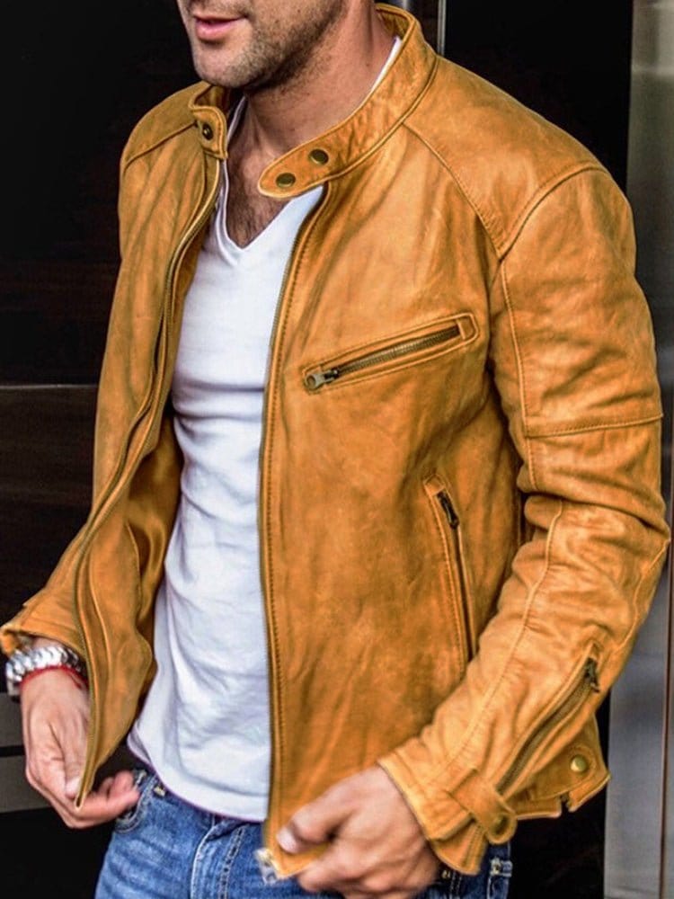 menaful Light Brown / S Autumn And Winter Men's PU Leather Jacket