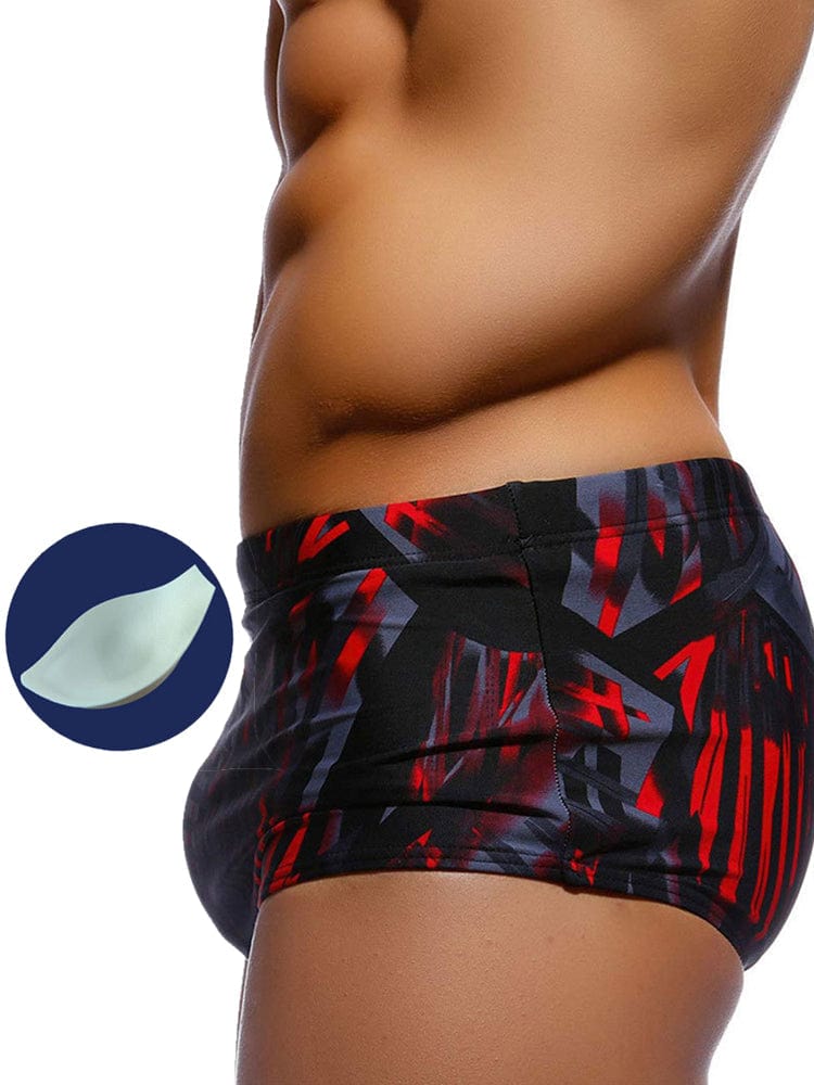 menaful Men's Black and Red Phantom Cup Swim Trunks