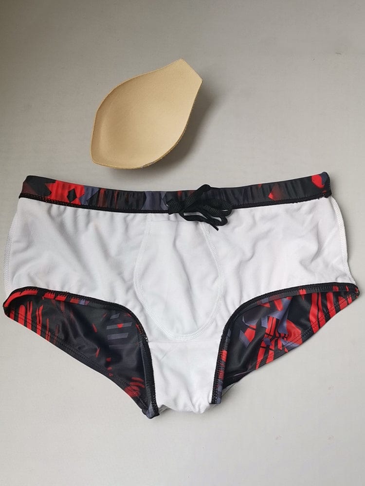 menaful Men's Black and Red Phantom Cup Swim Trunks