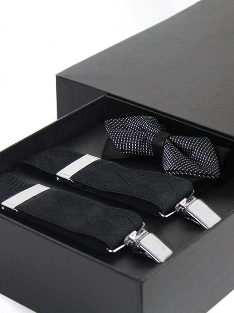 menaful Men's black elastic buckle non-slip suspenders set