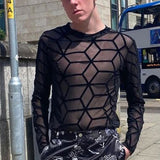 Menaful™ Men's Black Mesh-printed Stretchy Long-sleeved T-shirt