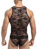 menaful Men's Breathable Sexy Lace Rose Tank Tops