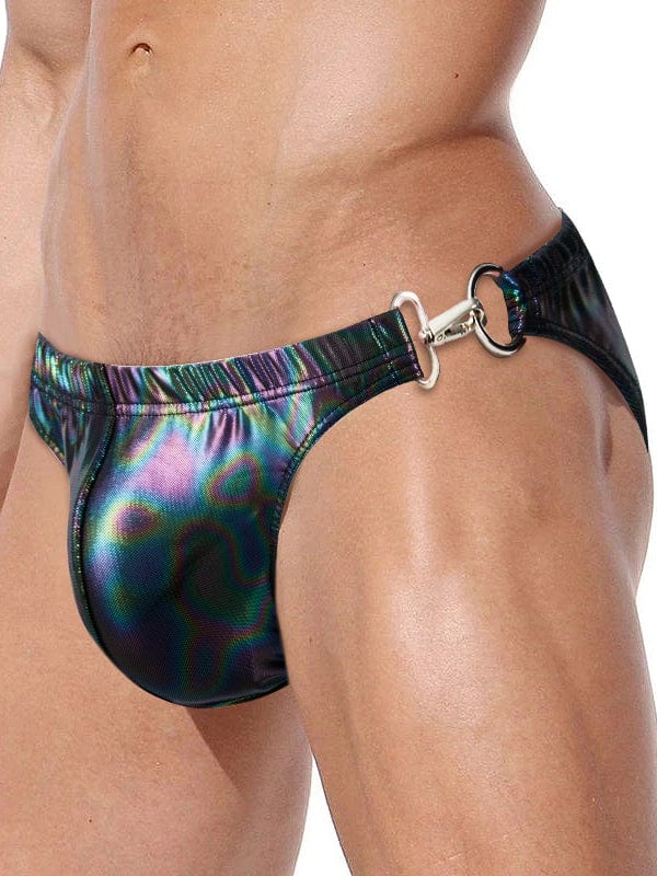 menaful Men's Briefs Laser Imitation Leather Swim Bikini