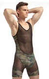 menaful Men's Camouflage Splicing Mesh Bodysuit - Camouflage