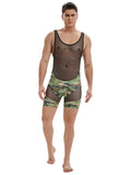 menaful Men's Camouflage Splicing Mesh Bodysuit - Camouflage