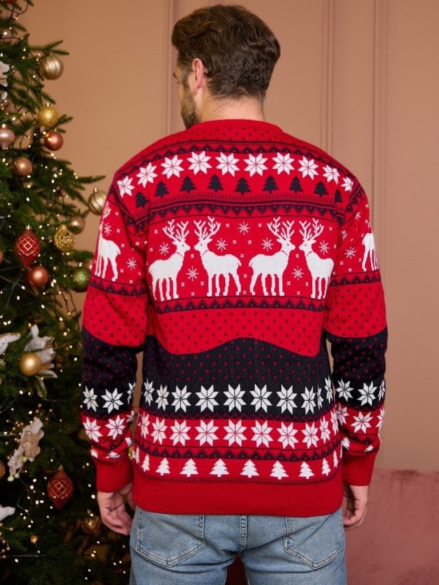 Menaful™ Men's Christmas Reindeer Jacquard Long Sleeve Sweater