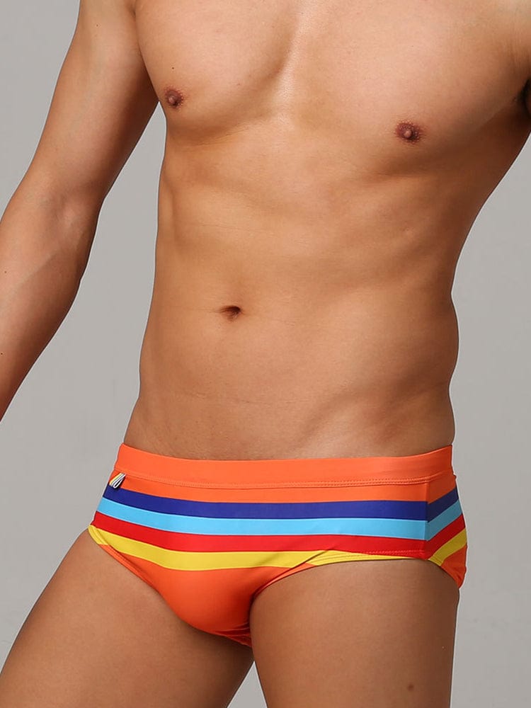 menaful Men's Color Striped Sexy Swim Briefs