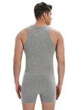 menaful Men's Cotton Button-up Tank Bodysuit-Grey