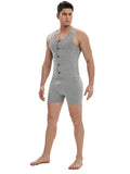 menaful Men's Cotton Button-up Tank Bodysuit-Grey