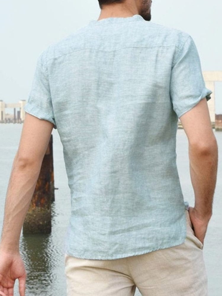 menaful Men's Cotton Linen Short Sleeve Shirt