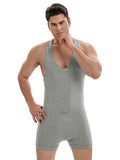 menaful Men's Cotton V-neck Tank Bodysuit - Gray