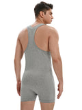 menaful Men's Cotton V-neck Tank Bodysuit - Gray