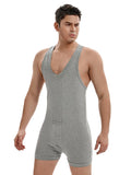 menaful Men's Cotton V-neck Tank Bodysuit - Gray