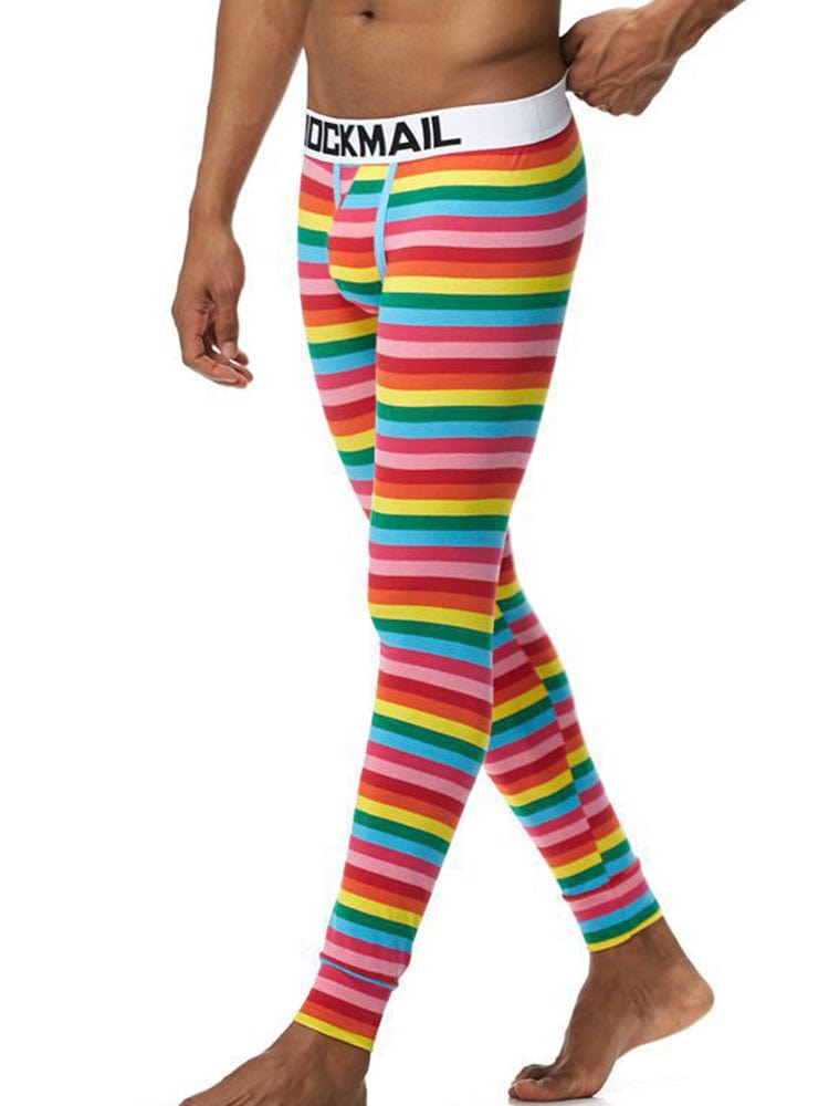 menaful Men's Gay Rainbow Stripe Long Underwear Pants