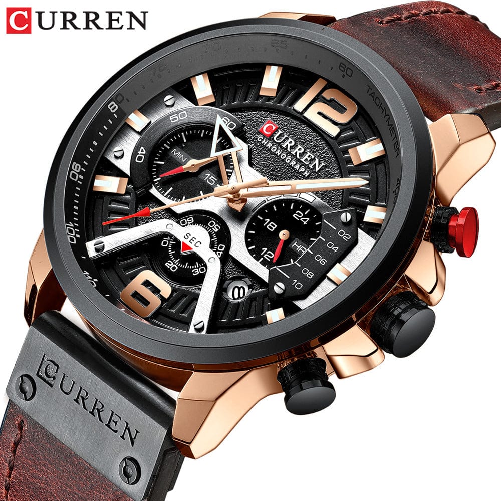 Menaful™ Men's Genuine Leather Belt Sport Six-Needle Quartz Watch