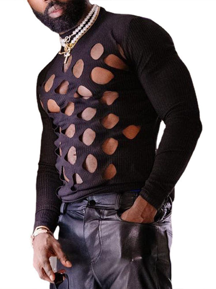 menaful Men's Hollow Long Sleeve Bottoming Shirt