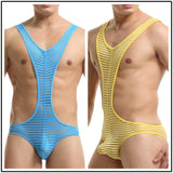 Menaful™ Men's Ice Silk Striped Sexy Backless Bodysuit