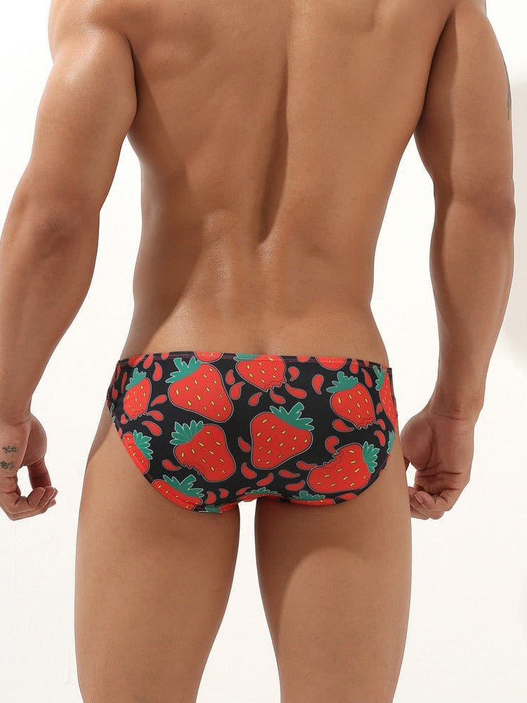 menaful Men's Ice Silk Ultra Thin Print Tight Swim Briefs