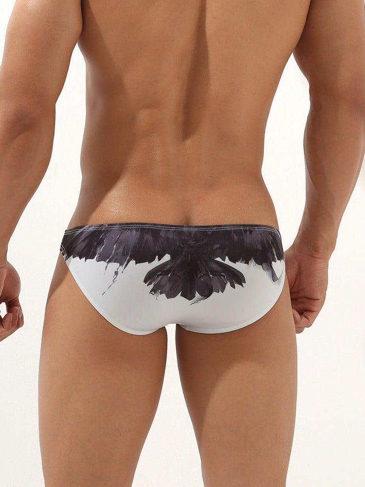 menaful Men's Ice Silk Ultra Thin Print Tight Swim Briefs