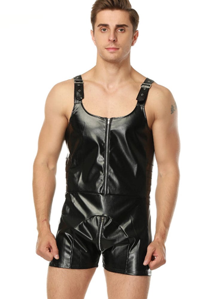 menaful Men's Leather Jumpsuit