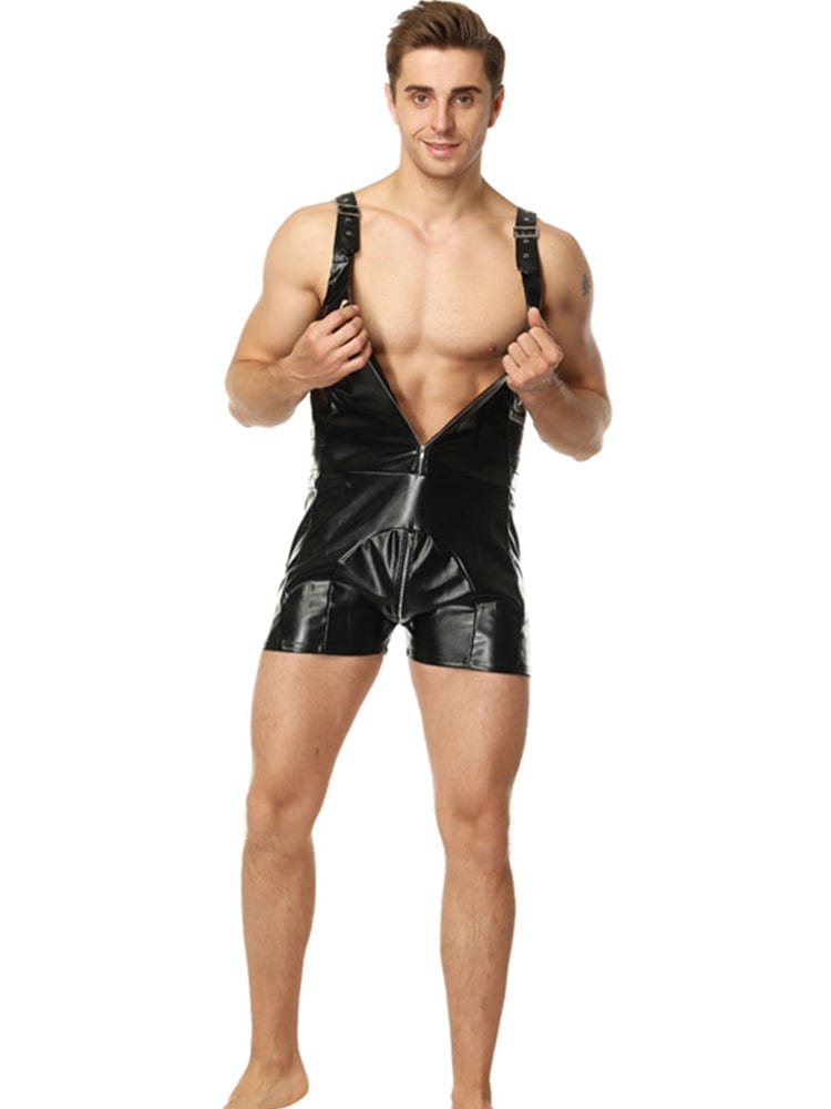 menaful Men's Leather Jumpsuit