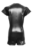 menaful Men's Leather Mesh Patchwork Bodysuit