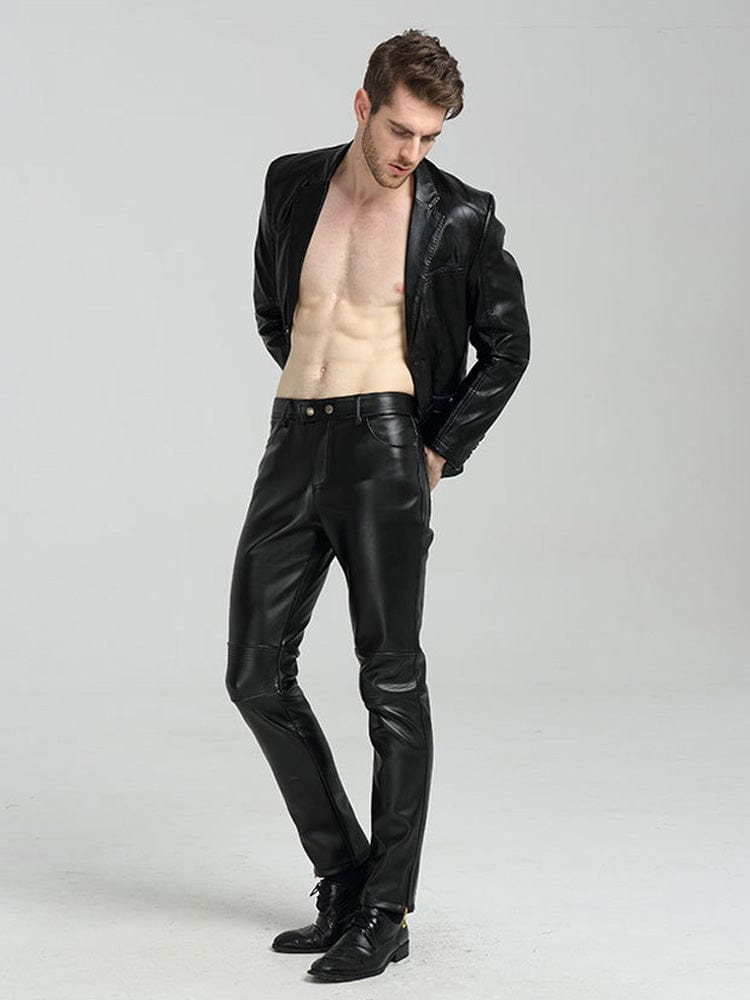 menaful Men's Leather Trousers Pu Straight Pants