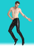 menaful Men's Leather Trousers Pu Straight Pants