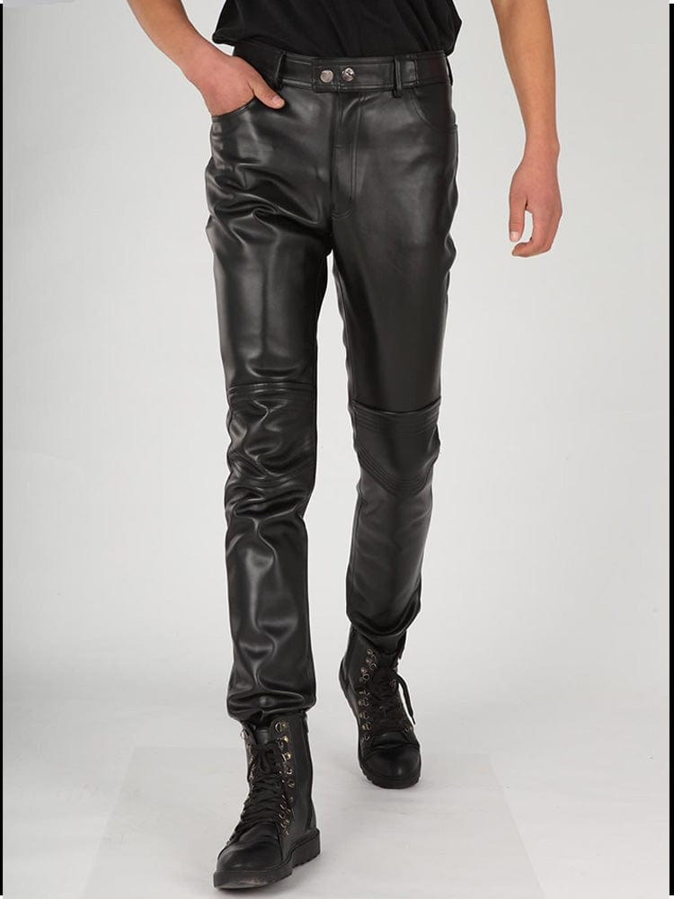 menaful Men's Leather Trousers Pu Straight Pants