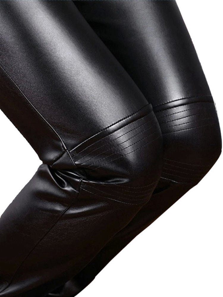 menaful Men's Leather Trousers Pu Straight Pants