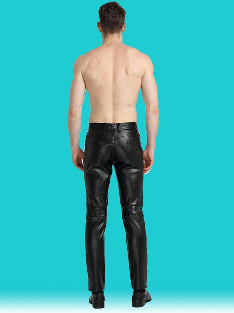 menaful Men's Leather Trousers Pu Straight Pants