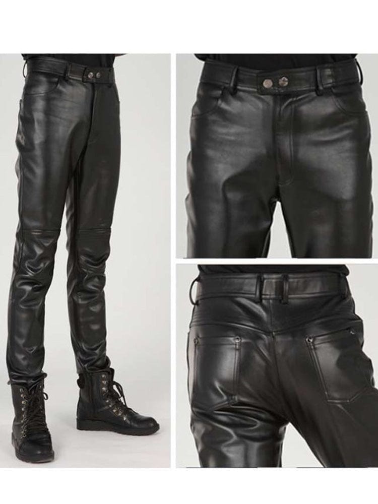 menaful Men's Leather Trousers Pu Straight Pants