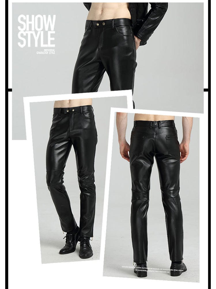 menaful Men's Leather Trousers Pu Straight Pants