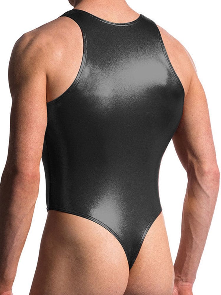 menaful Men's Matte Faux Leather Bodysuit