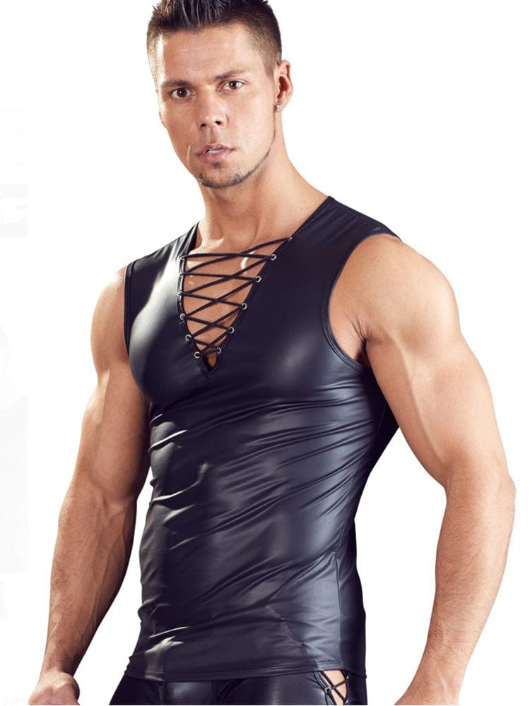 menaful Men's Matte Leather Sleeveless Performance T-shirt