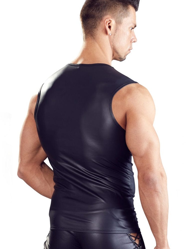 menaful Men's Matte Leather Sleeveless Performance T-shirt