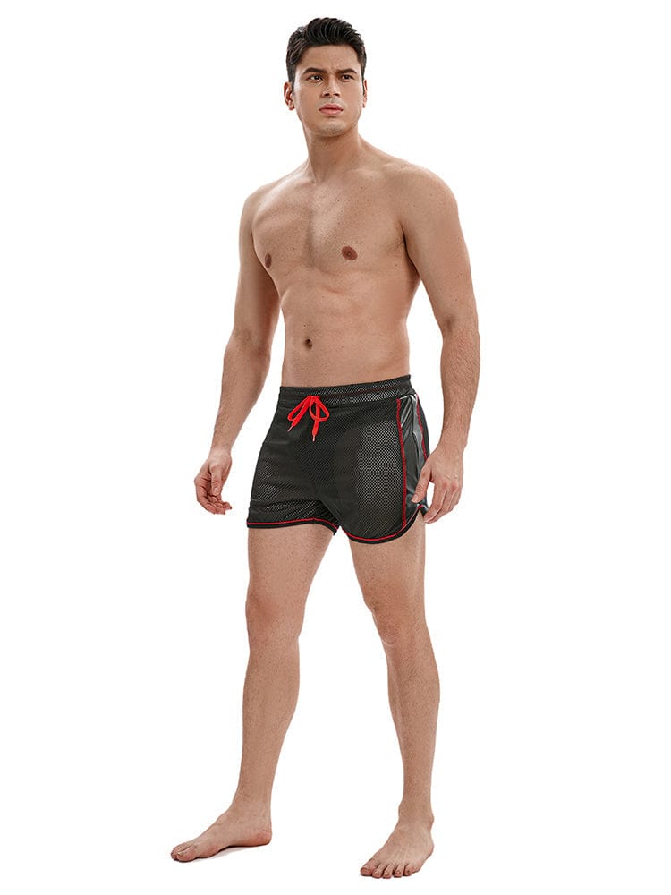 menaful Men's Mesh Breathable Hole Fitness Shorts - Black