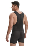 menaful Men's Mesh Breathable Vest Shorts Bodysuit - Black