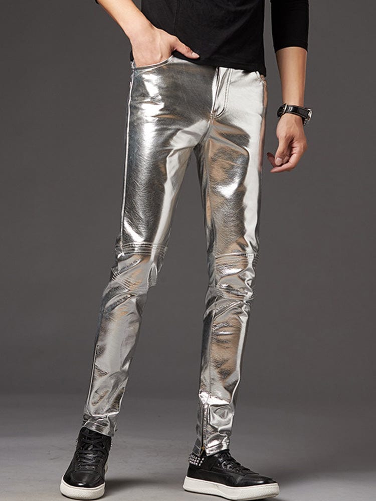 menaful Men's Motorcycle Casual Leather Pants