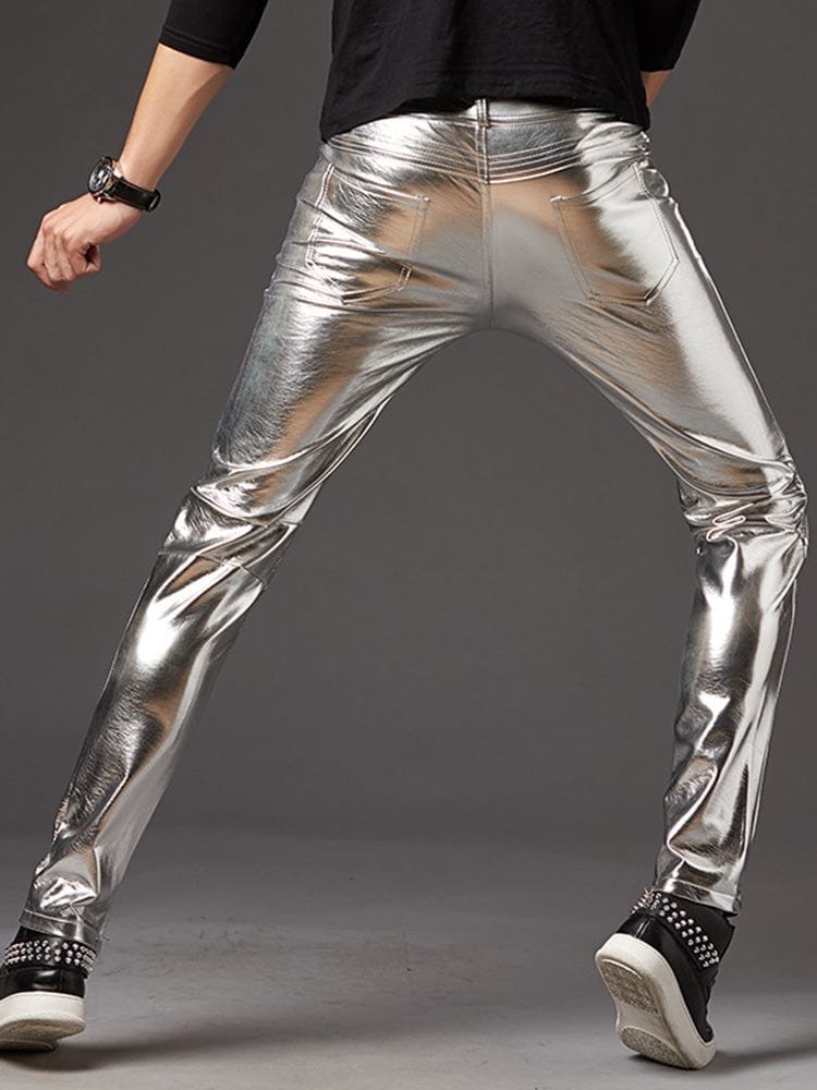 menaful Men's Motorcycle Casual Leather Pants