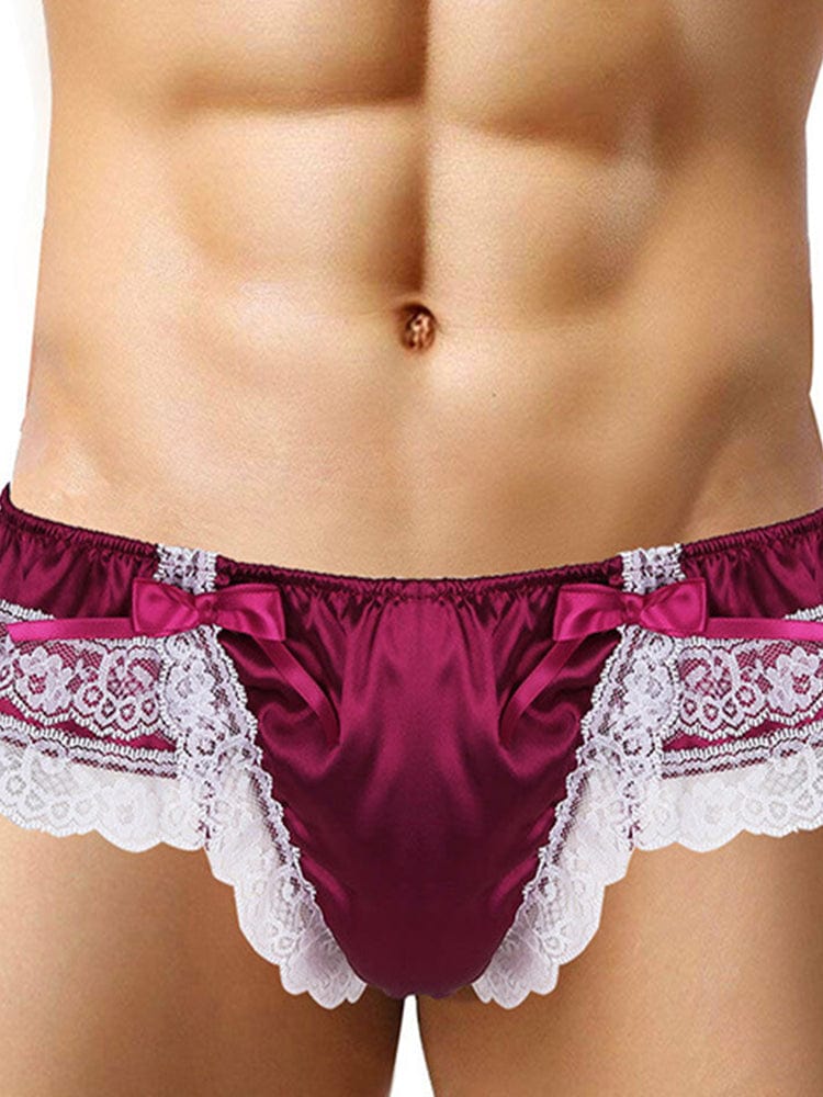 menaful Men's Open Hip Lace Spandex Thong