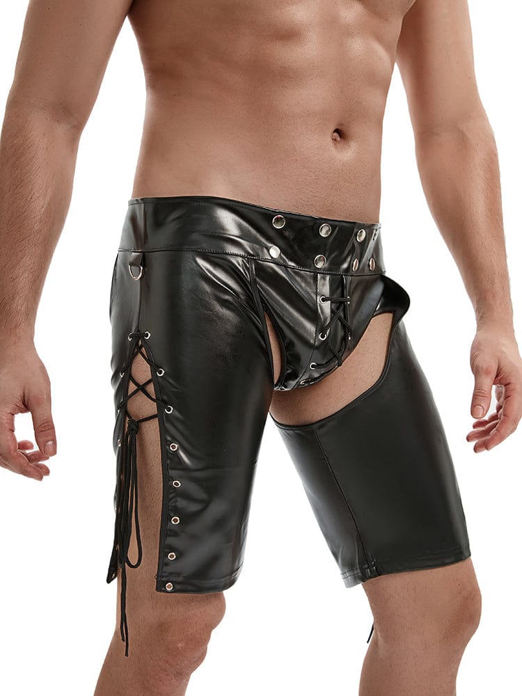 menaful Men's Open Patent Leather Wild Shorts