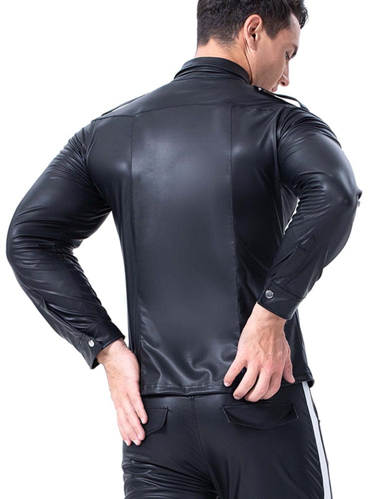 menaful Men's Patent Leather Performance Clothing Shirt Top